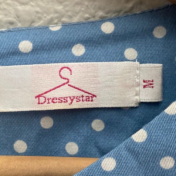 Dressy Star Blue Polka Dot Dress Swing Dress Fit & Flare Rockabilly Size Medium - Picture 2 of 5